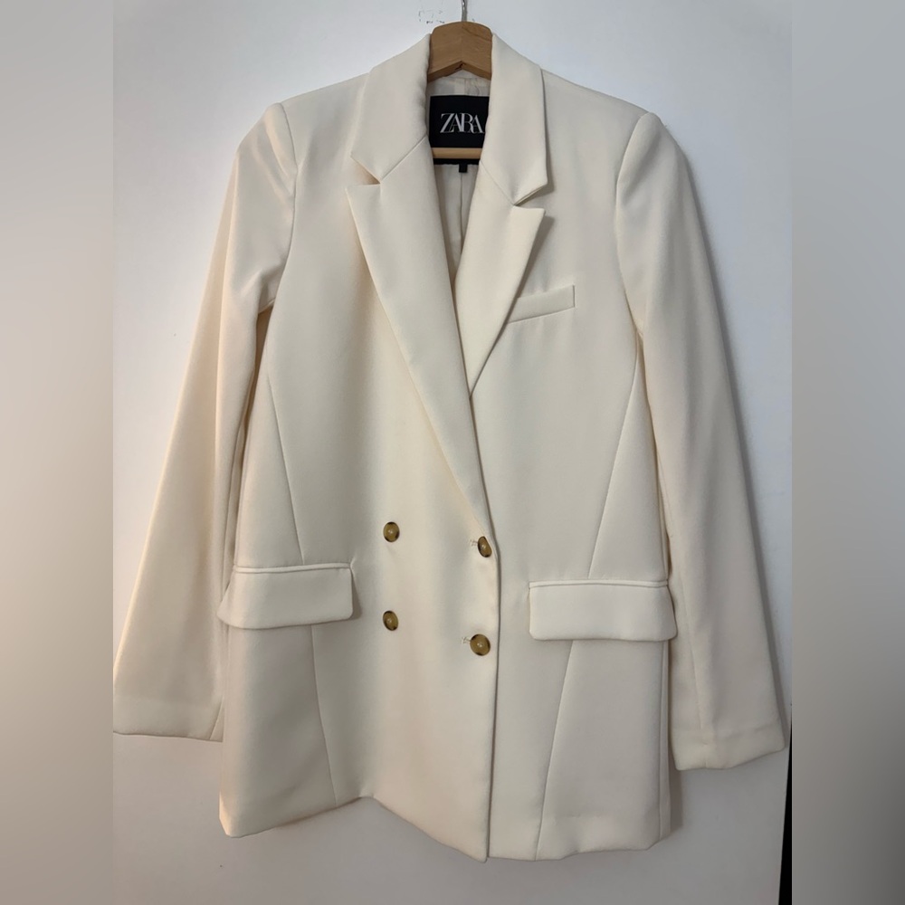 Zara Women's Cream Blazer with Gold Buttons